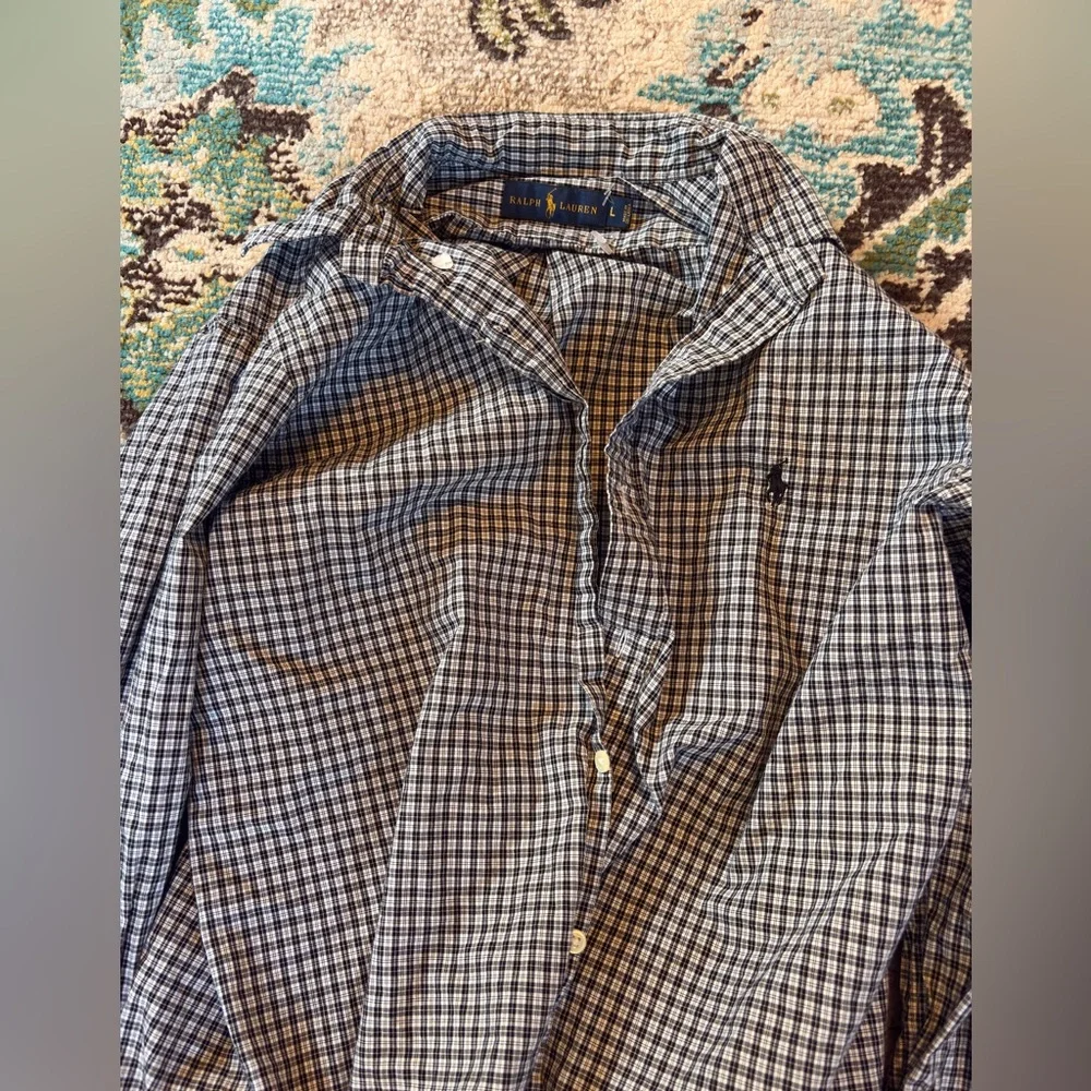 Ralph Lauren‎ Plaid Button Down Shirt Size Large Blue Black Classic Fit - Picture 3 of 3